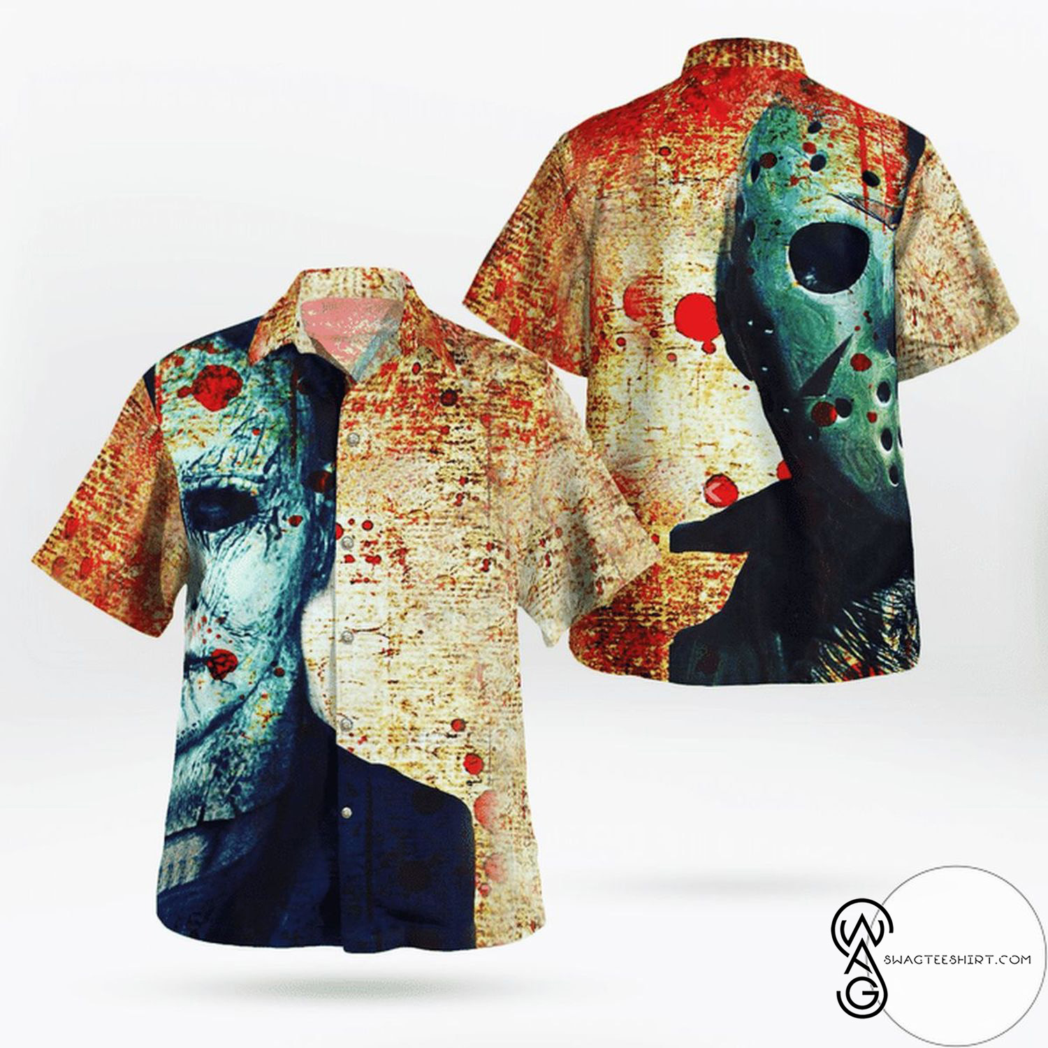 [Top Trending] Jason Voorhees VS Michael Myers Face Halloween Casual Beach Full Printing Hawaiian Shirt